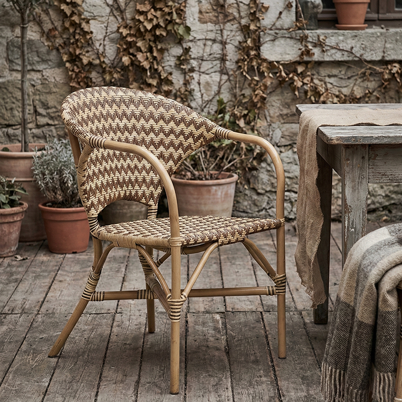 Contemporary Nordic Indonesian Natural Rattan Weaving Dining Chair - Patio Chair With Wide Back & Armrests For Dining Room & Patio & Balcony Lumendat