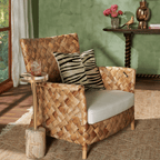 Contemporary Nordic Artisan Indonesian Natural Rattan Weaving Lounge Chair - Armchair With Thick Handwoven Texture For Living Room Lumendat