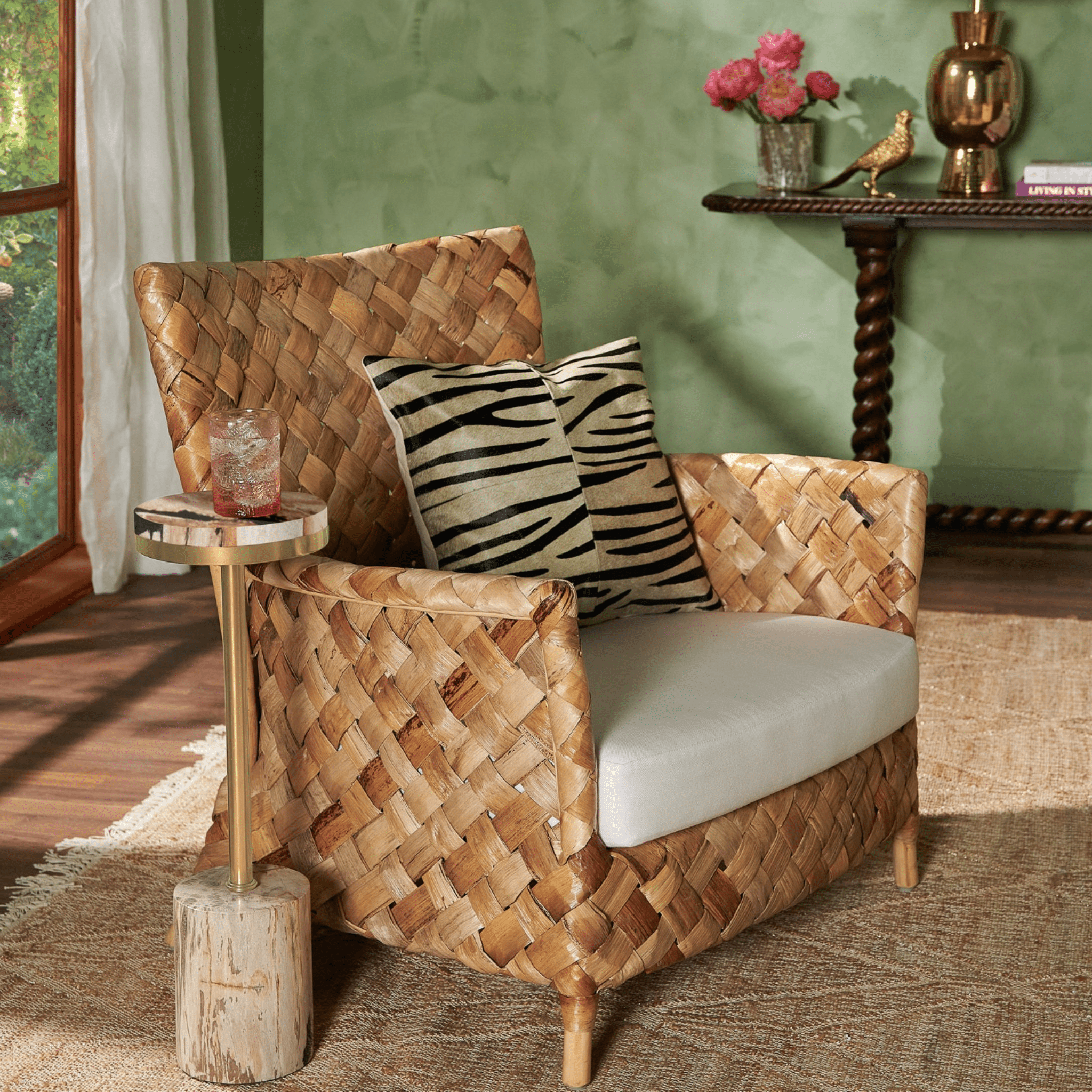 Contemporary Nordic Artisan Indonesian Natural Rattan Weaving Lounge Chair - Armchair With Thick Handwoven Texture For Living Room Lumendat