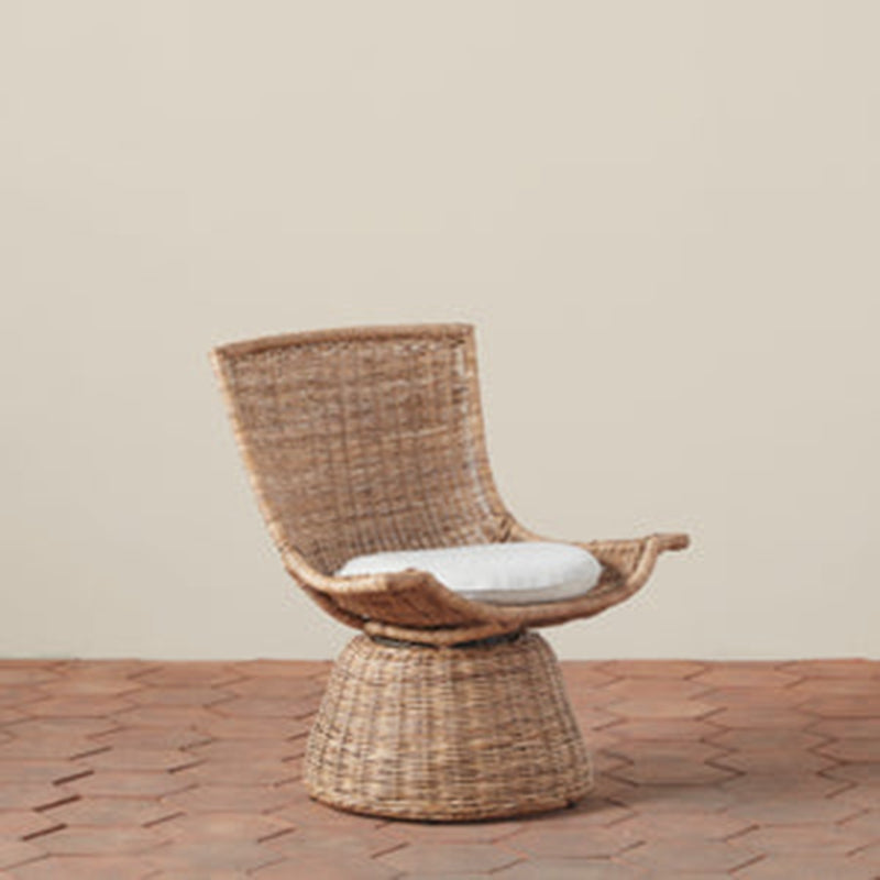 Contemporary Scandinavian Indonesian Rattan Weaving Swivel Lounge Chair - Back Chair With Handwoven Texture For Living Room Lumendat