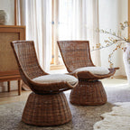 Contemporary Scandinavian Indonesian Rattan Weaving Swivel Lounge Chair - Back Chair With Handwoven Texture For Living Room Lumendat