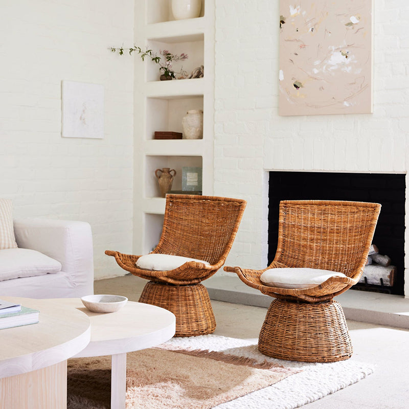 Contemporary Scandinavian Indonesian Rattan Weaving Swivel Lounge Chair - Back Chair With Handwoven Texture For Living Room Lumendat