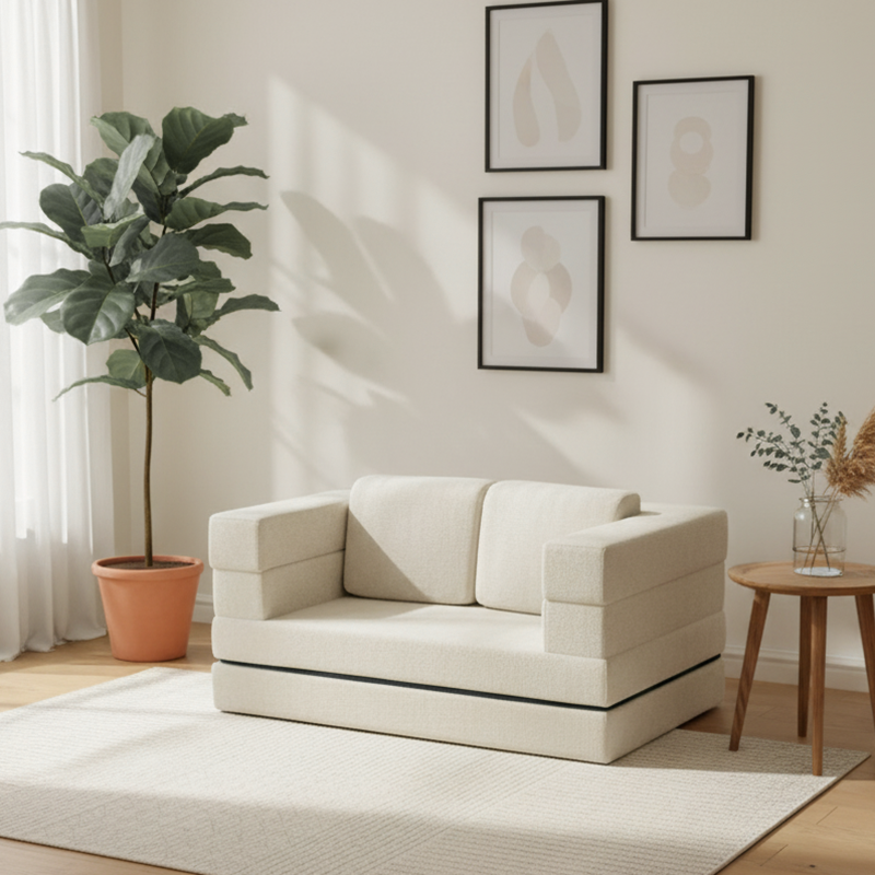 Modern Minimalist Foldable Sofa Bed For Living Room & Bedroom - Chenille Compression Convertible Couch With High Resilience Foam For Small Spaces Lumendat
