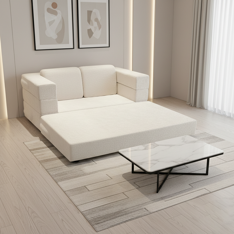 Modern Minimalist Foldable Sofa Bed For Living Room & Bedroom - Chenille Compression Convertible Couch With High Resilience Foam For Small Spaces Lumendat