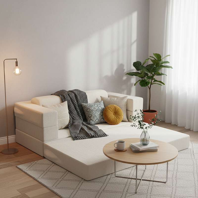 Modern Minimalist Foldable Sofa Bed For Living Room & Bedroom - Chenille Compression Convertible Couch With High Resilience Foam For Small Spaces Lumendat
