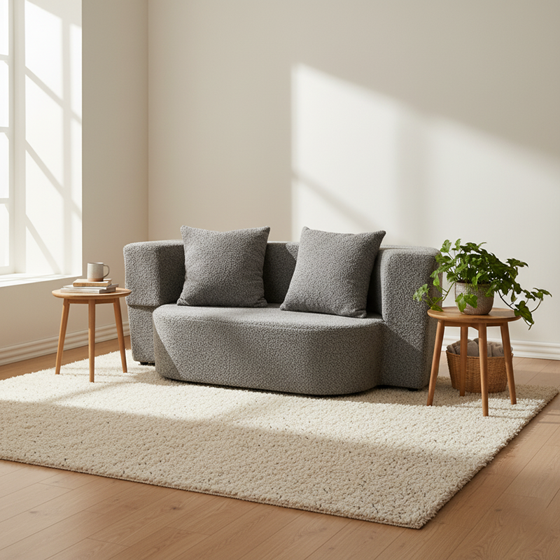 Modern Minimalist Foldable Sherpa Sofa - Compression Convertible Frame-Free Sofa Bed With High Resilience Foam For Small Spaces Lumendat