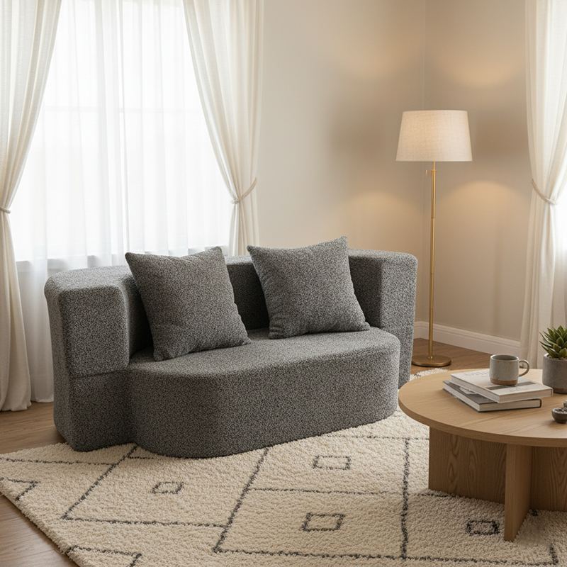 Modern Minimalist Foldable Sherpa Sofa - Compression Convertible Frame-Free Sofa Bed With High Resilience Foam For Small Spaces Lumendat