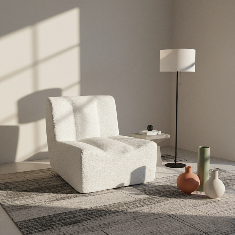 Modern Minimalist Sherpa Compression Sofa - Frame-Free High Resilience Foam Couch For Living Room Lumendat