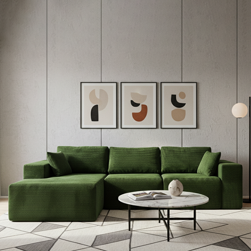 Modern Minimalist Corduroy Compression Sectional Sofa - Frame-Free High Resilience Foam Couch For Living Room Lumendat