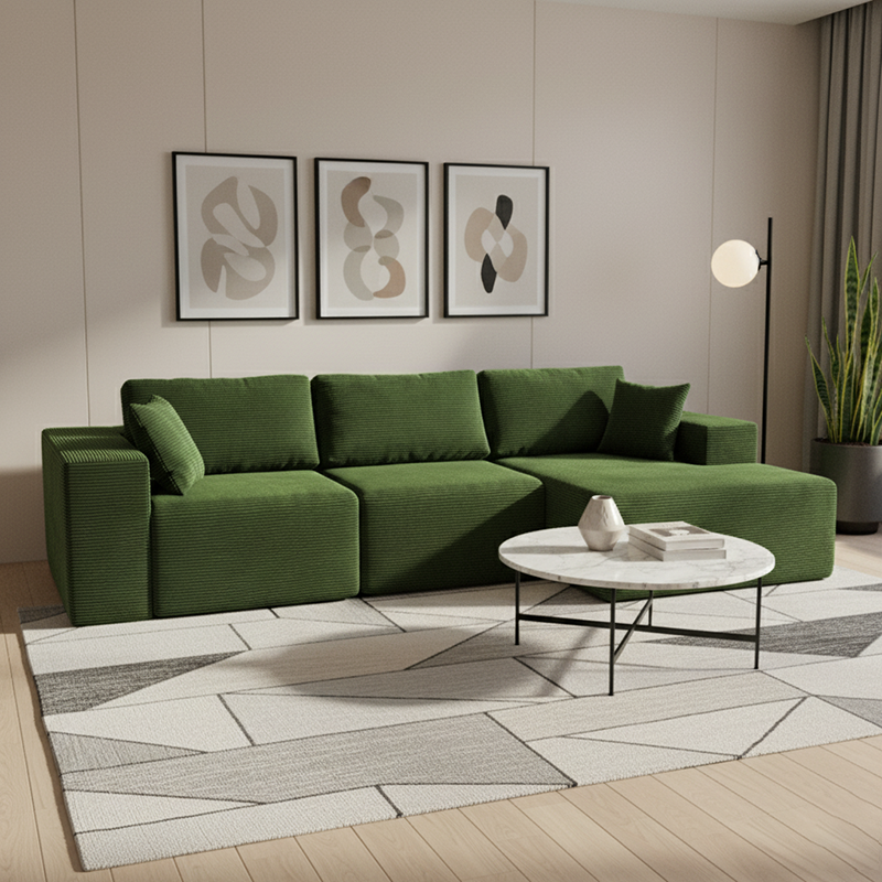 Modern Minimalist Corduroy Compression Sectional Sofa - Frame-Free High Resilience Foam Couch For Living Room Lumendat