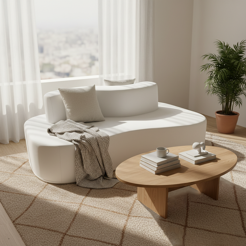 Modern Minimalist Chenille Sectional Sofa - Compression Frame-Free Curved Couch With High Resilience Foam For Multi-Person Seating Lumendat