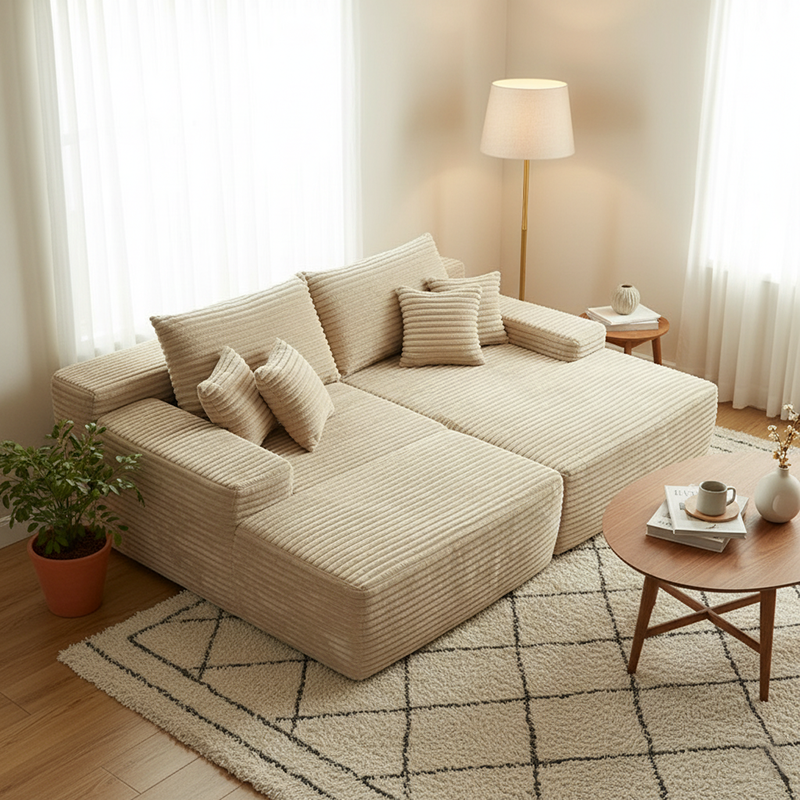 Modern Corduroy Sofa Bed - Frameless Modular Floor Couch With High Resilience Foam For Living Room & Bedroom Lumendat
