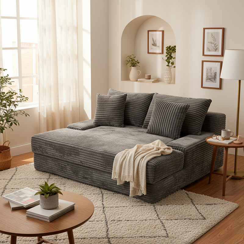 Modern Corduroy Sofa Bed - Frameless Modular Floor Couch With High Resilience Foam For Living Room & Bedroom Lumendat