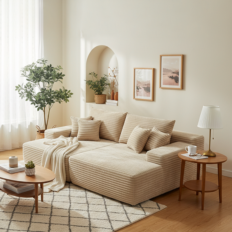 Modern Corduroy Sofa Bed - Frameless Modular Floor Couch With High Resilience Foam For Living Room & Bedroom Lumendat