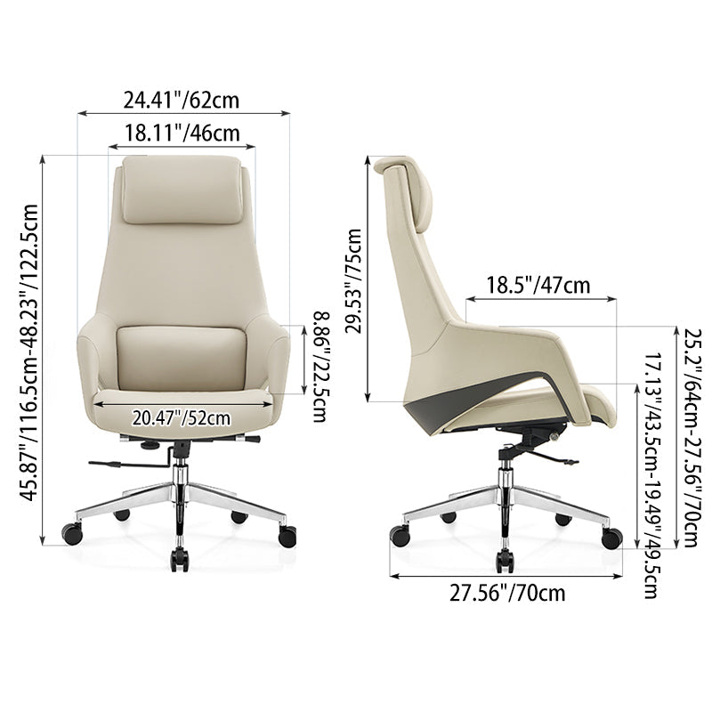 Modern Luxury Ergonomic Executive Office Chair - Adjustable Height Swivel Leather Plywood Metal Desk Chair With Wheels, Reclining Function & Aluminum Base Lumendat