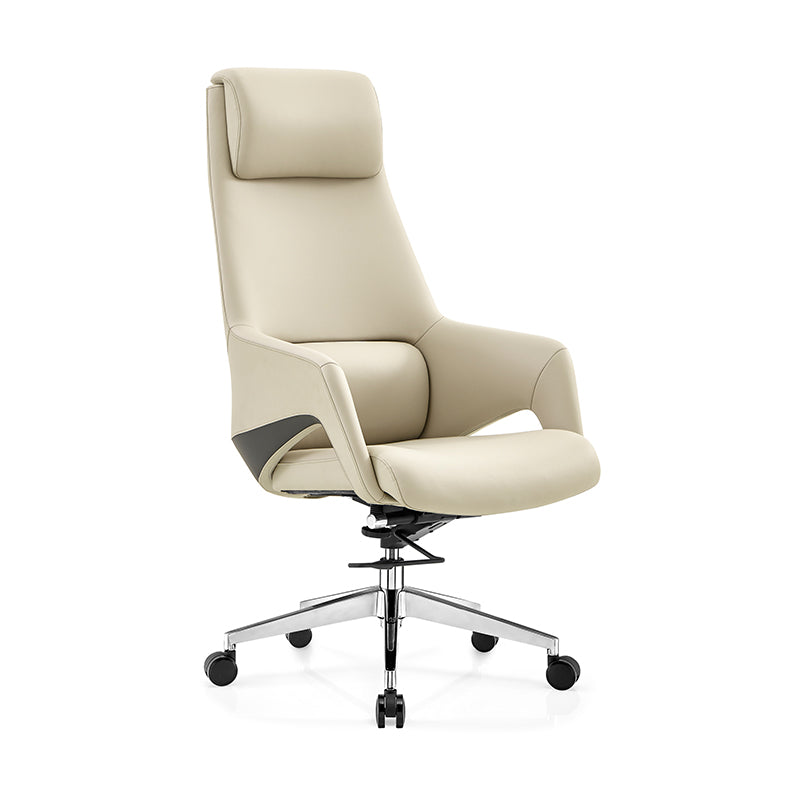 Modern Luxury Ergonomic Executive Office Chair - Adjustable Height Swivel Leather Plywood Metal Desk Chair With Wheels, Reclining Function & Aluminum Base Lumendat