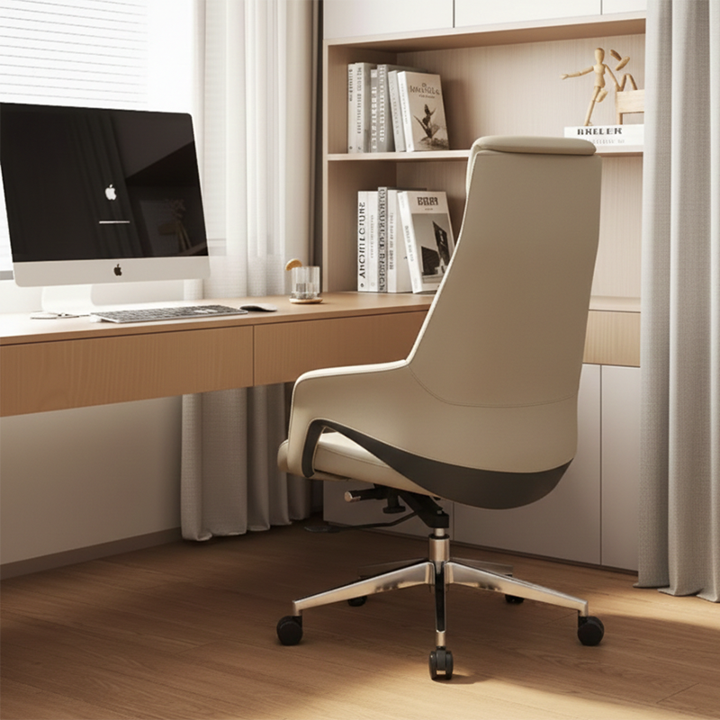Modern Luxury Ergonomic Executive Office Chair - Adjustable Height Swivel Leather Plywood Metal Desk Chair With Wheels, Reclining Function & Aluminum Base Lumendat