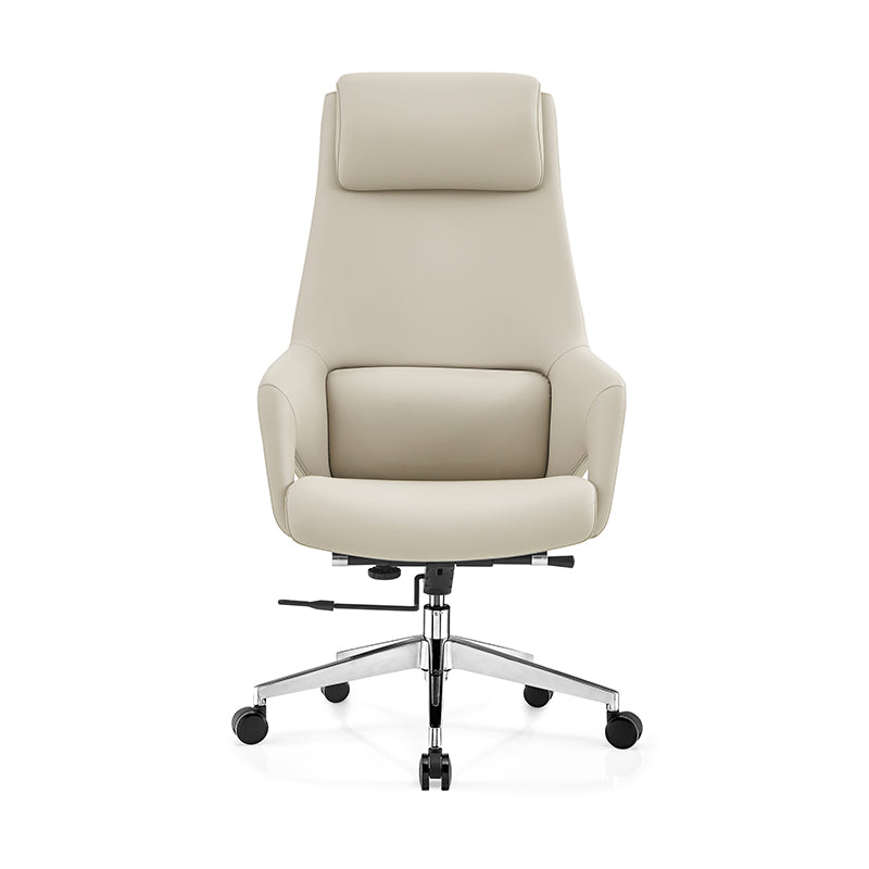 Modern Luxury Ergonomic Executive Office Chair - Adjustable Height Swivel Leather Plywood Metal Desk Chair With Wheels, Reclining Function & Aluminum Base Lumendat