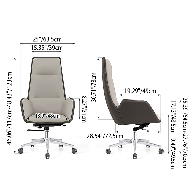 Modern Luxury Ergonomic Executive Chair - Leather Plywood Metal Office High Back Desk Chair With Adjustable Height, Swivel Wheels & Reclining Function Lumendat