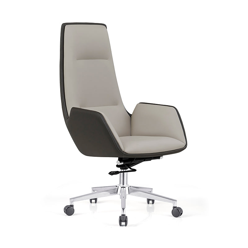 Modern Luxury Ergonomic Executive Chair - Leather Plywood Metal Office High Back Desk Chair With Adjustable Height, Swivel Wheels & Reclining Function Lumendat