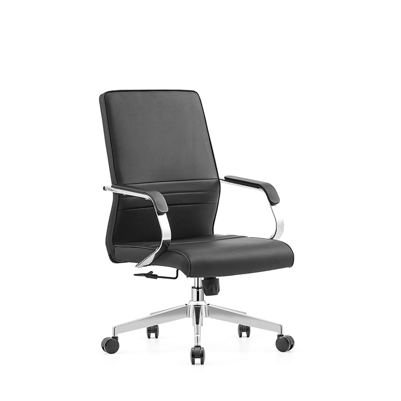 Modern Minimalist Ergonomic Mid-Back Office Chair - Adjustable Height Swivel Leather Plywood Metal Desk Chair With Wheels And Reclining Function Lumendat