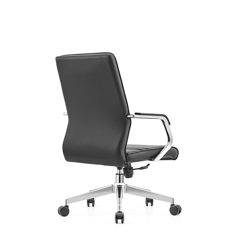 Modern Minimalist Ergonomic Mid-Back Office Chair - Adjustable Height Swivel Leather Plywood Metal Desk Chair With Wheels And Reclining Function Lumendat