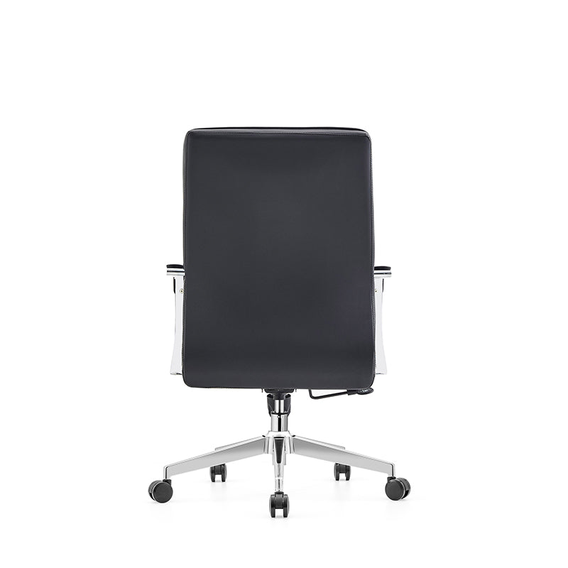 Modern Minimalist Ergonomic Mid-Back Office Chair - Adjustable Height Swivel Leather Plywood Metal Desk Chair With Wheels And Reclining Function Lumendat