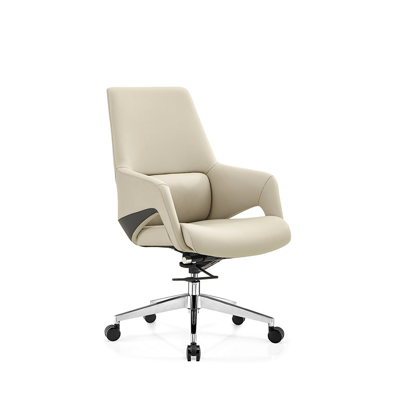 Contemporary Nordic Mid-Back Leather Plywood Metal Office Chair - Ergonomic Executive Desk Chair With Adjustable Height, Swivel Wheels & Reclining Function Lumendat