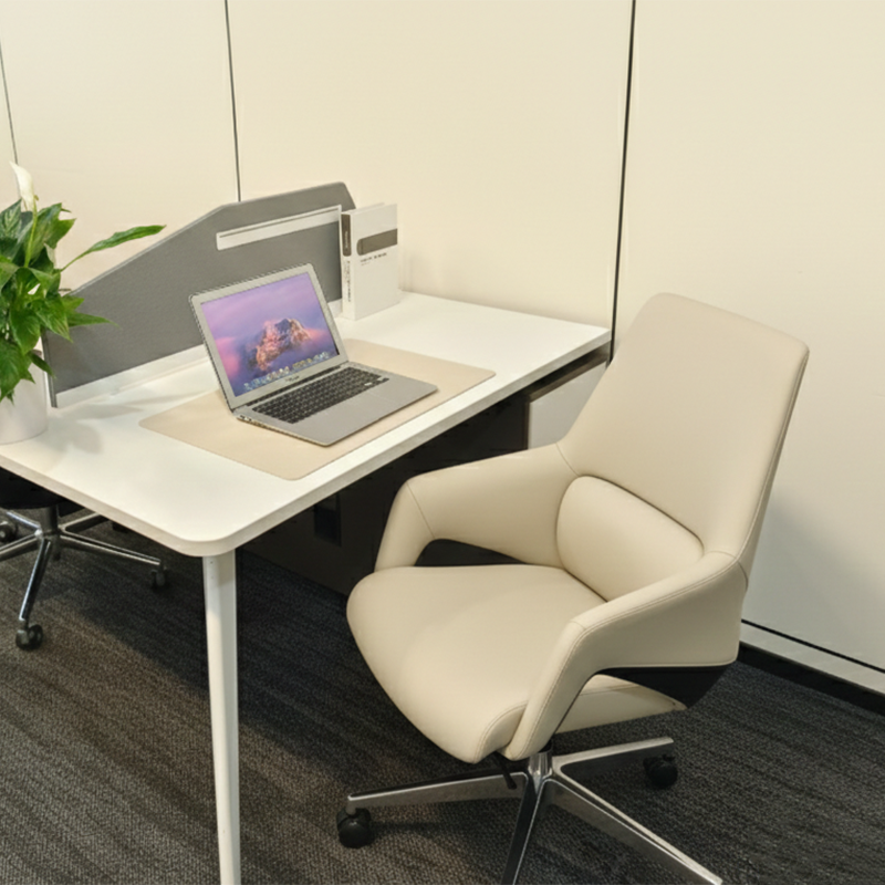 Contemporary Nordic Mid-Back Leather Plywood Metal Office Chair - Ergonomic Executive Desk Chair With Adjustable Height, Swivel Wheels & Reclining Function Lumendat