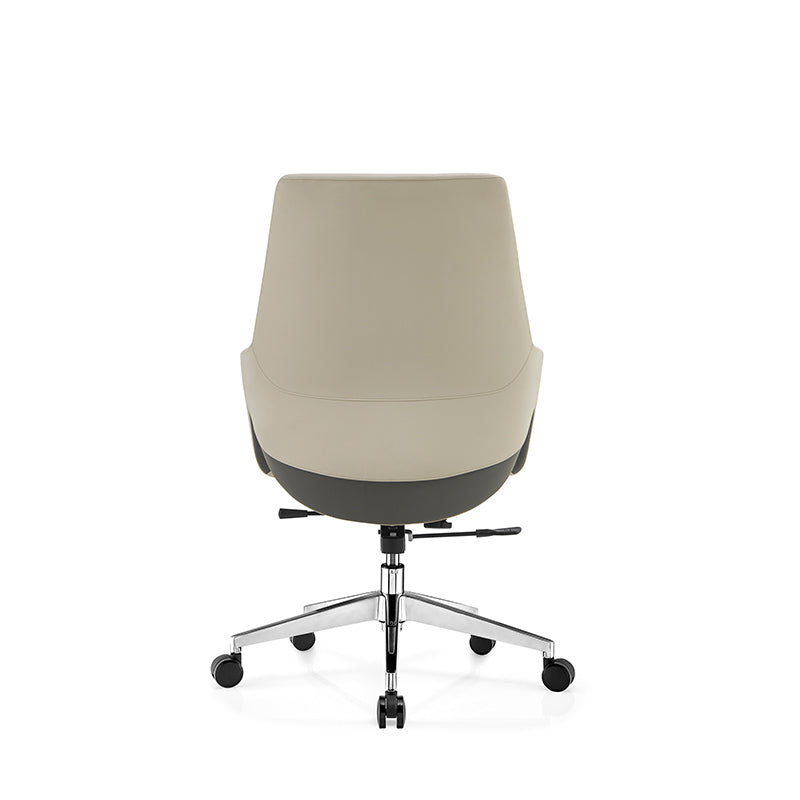 Contemporary Nordic Mid-Back Leather Plywood Metal Office Chair - Ergonomic Executive Desk Chair With Adjustable Height, Swivel Wheels & Reclining Function Lumendat