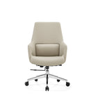 Contemporary Nordic Mid-Back Leather Plywood Metal Office Chair - Ergonomic Executive Desk Chair With Adjustable Height, Swivel Wheels & Reclining Function Lumendat