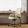 Contemporary Nordic Mid-Back Leather Plywood Metal Office Chair - Ergonomic Executive Desk Chair With Adjustable Height, Swivel Wheels & Reclining Function Lumendat