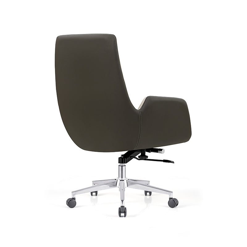 Modern Minimalist Ergonomic Leather Plywood Metal Office Chair Adjustable Swivel Desk Chair With Wheels - Mid-Back Comfortable Task Chair For Home Office Lumendat