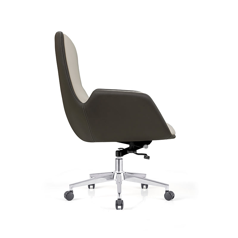 Modern Minimalist Ergonomic Leather Plywood Metal Office Chair Adjustable Swivel Desk Chair With Wheels - Mid-Back Comfortable Task Chair For Home Office Lumendat