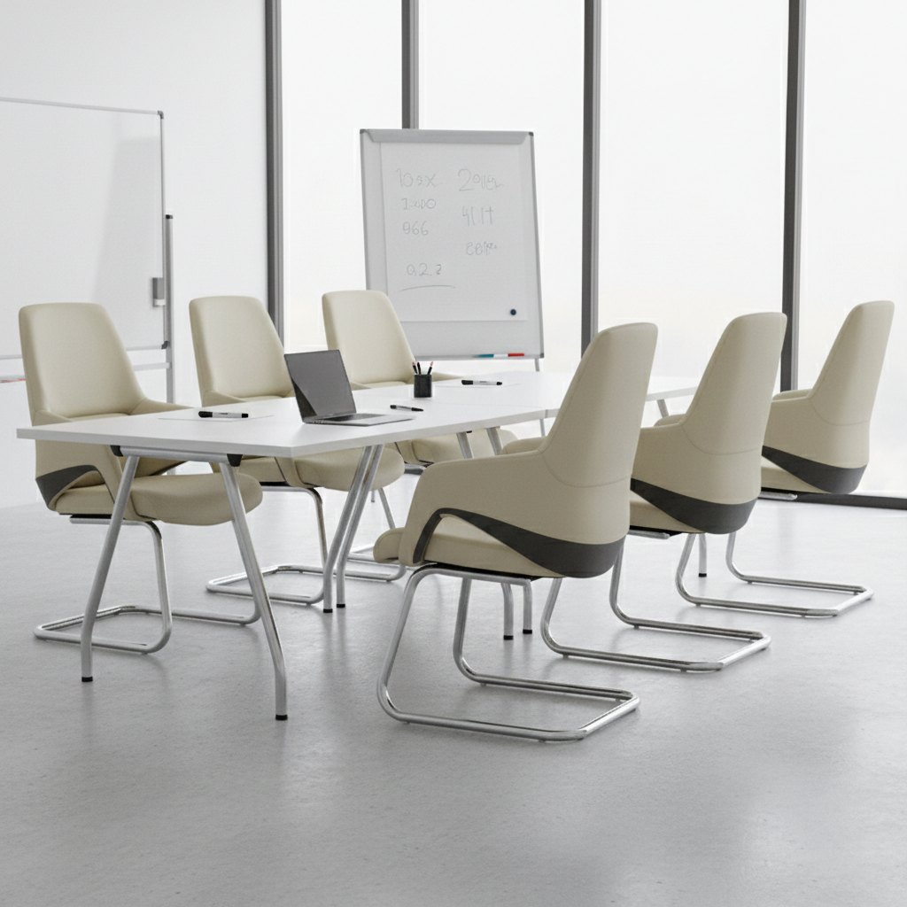 Modern Minimalist Cantilever Plywood Metal Office Chair - Ergonomic Mid-Back Leather Guest Chair For Office & Reception Lumendat