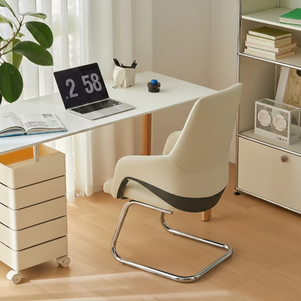 Modern Minimalist Cantilever Plywood Metal Office Chair - Ergonomic Mid-Back Leather Guest Chair For Office & Reception Lumendat