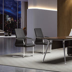 Modern Minimalist Leather Plywood Metal Conference Chair Ergonomic Guest Desk Chair Sled Base Executive Meeting Chair For Office Reception Set Of 4 Lumendat