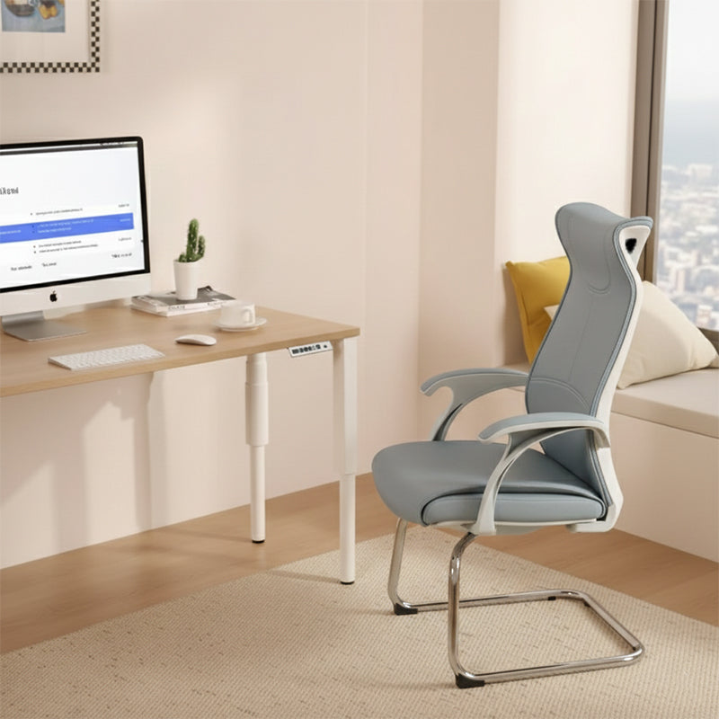 Modern Minimalist Ergonomic Leather Plywood Metal Office Chair Executive Gaming Desk Chair With Headrest Lumbar Support Cantilever Base For Home Office Set Of 2 Lumendat