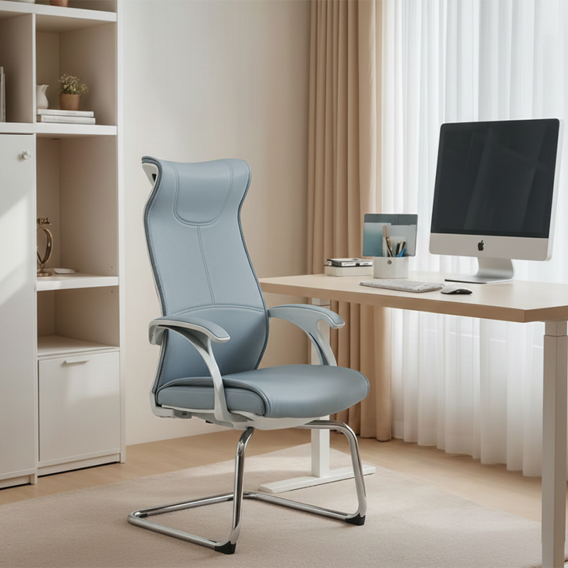 Modern Minimalist Ergonomic Leather Plywood Metal Office Chair Executive Gaming Desk Chair With Headrest Lumbar Support Cantilever Base For Home Office Set Of 2 Lumendat