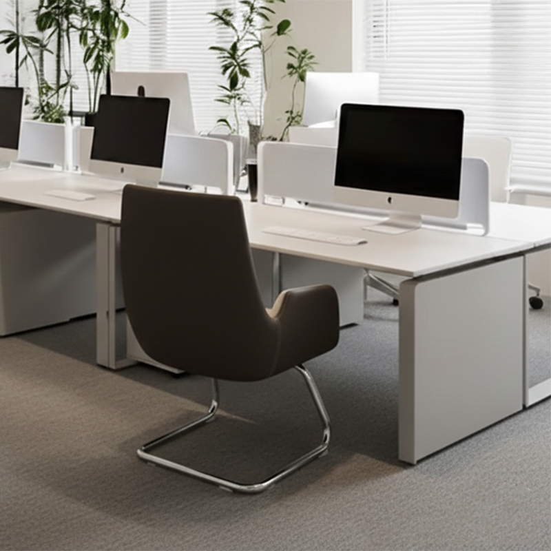 Modern Minimalist Ergonomic Mid Back Leather Plywood & Metal Office Chair - Upholstered Desk Chair With Armrests Comfortable Reception Chair For Home Office Lumendat