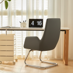 Modern Minimalist Ergonomic Mid Back Leather Plywood & Metal Office Chair - Upholstered Desk Chair With Armrests Comfortable Reception Chair For Home Office Lumendat