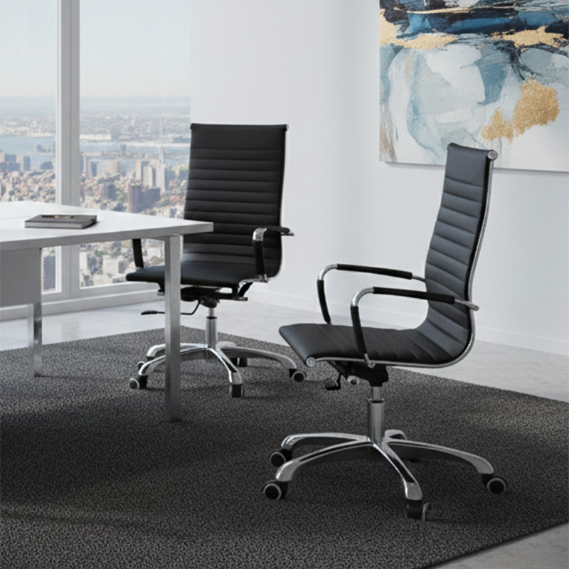 Modern Ergonomic High Back Leather Aluminum Alloy Oxford Fabric Office Chair Adjustable Swivel Executive Desk Chair With Lumbar Support Reclining Function For Home Office Lumendat