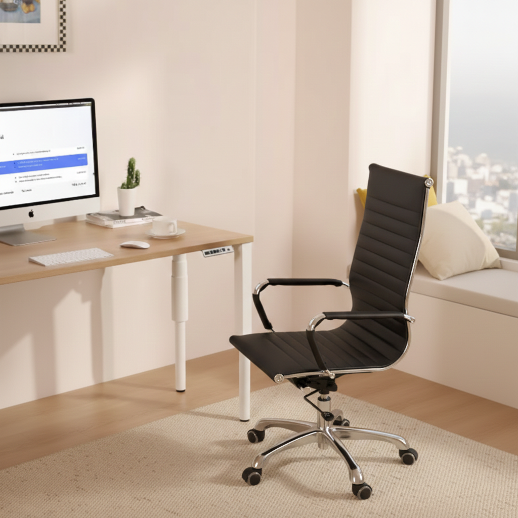 Modern Ergonomic High Back Leather Aluminum Alloy Oxford Fabric Office Chair Adjustable Swivel Executive Desk Chair With Lumbar Support Reclining Function For Home Office Lumendat