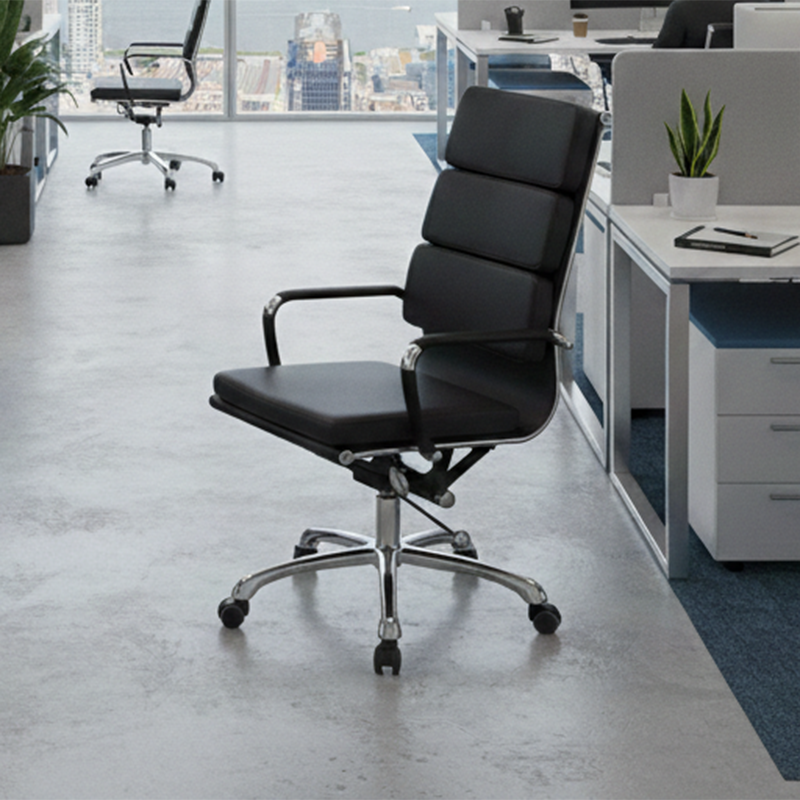 Modern Mid-Back Leather Office Chair Set - Ergonomic Aluminum Alloy Executive Swivel Meeting Chair With Wheels & Adjustable Height Lumendat