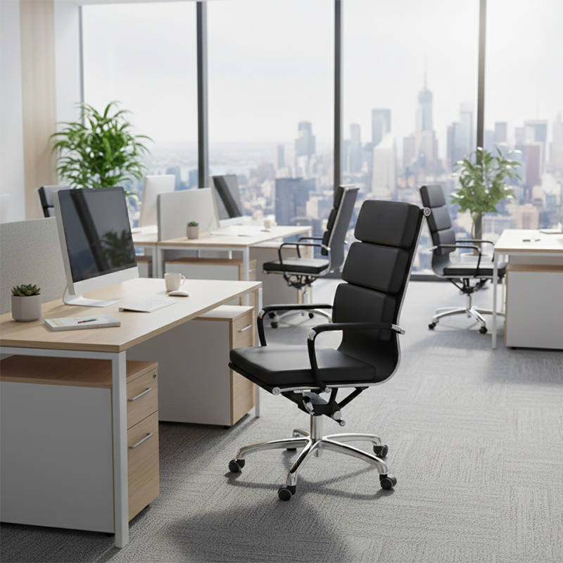 Modern Mid-Back Leather Office Chair Set - Ergonomic Aluminum Alloy Executive Swivel Meeting Chair With Wheels & Adjustable Height Lumendat