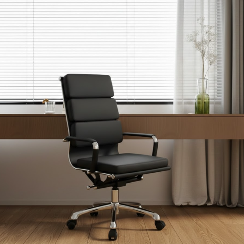 Modern Mid-Back Leather Office Chair Set - Ergonomic Aluminum Alloy Executive Swivel Meeting Chair With Wheels & Adjustable Height Lumendat