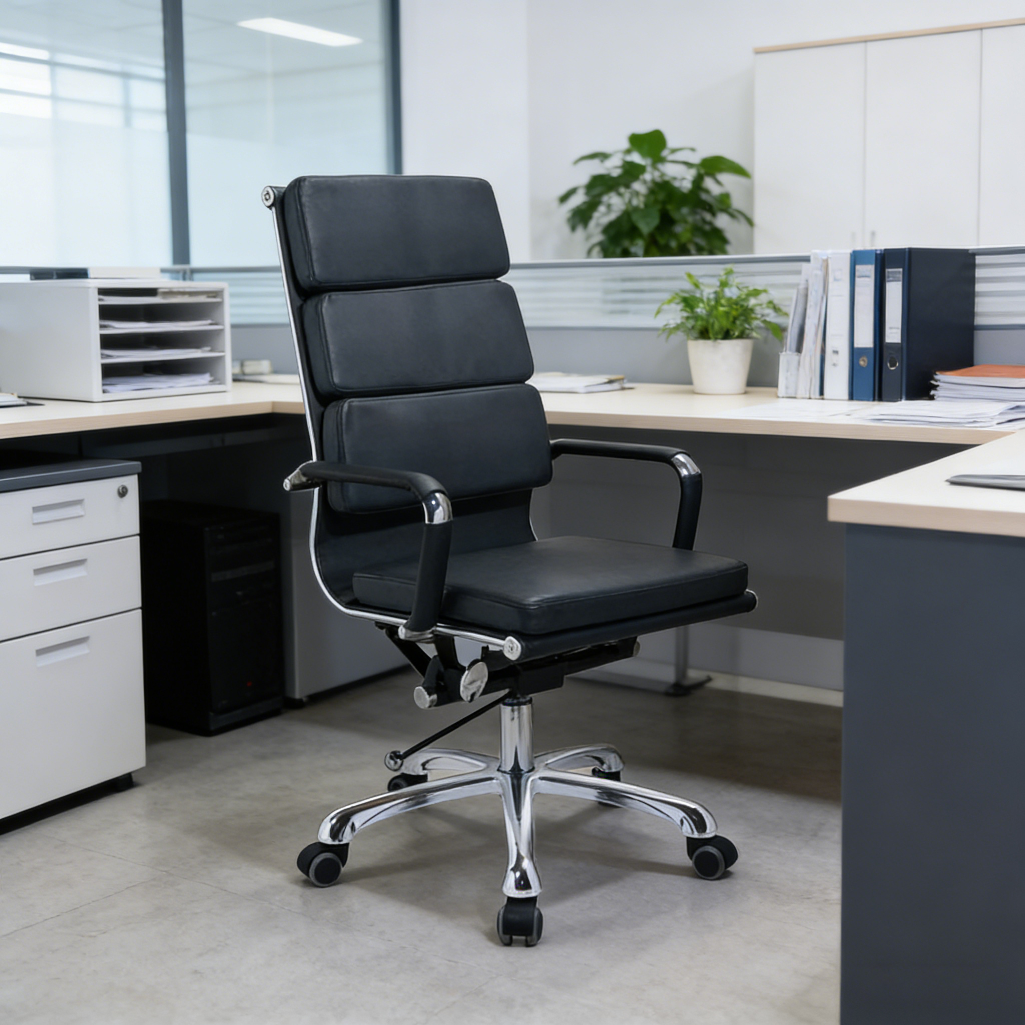 Modern Mid-Back Leather Office Chair Set - Ergonomic Aluminum Alloy Executive Swivel Meeting Chair With Wheels & Adjustable Height Lumendat