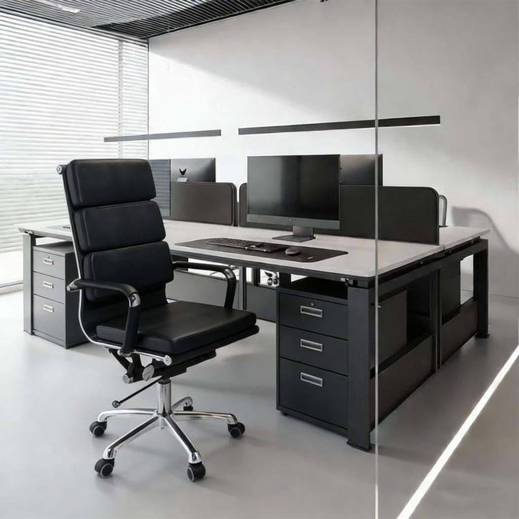 Modern Mid-Back Leather Office Chair Set - Ergonomic Aluminum Alloy Executive Swivel Meeting Chair With Wheels & Adjustable Height Lumendat
