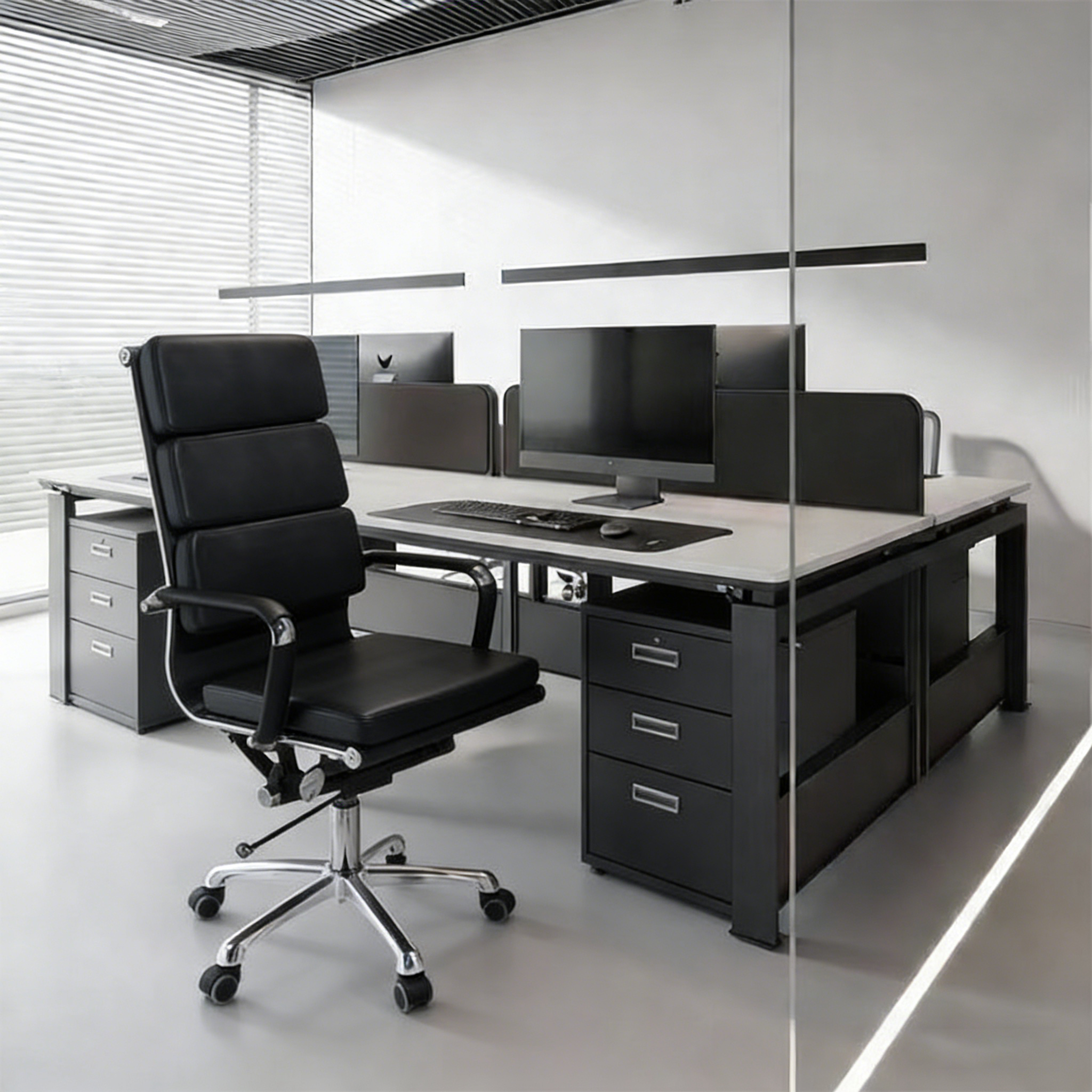 Modern Mid-Back Leather Office Chair Set - Ergonomic Aluminum Alloy Executive Swivel Meeting Chair With Wheels & Adjustable Height Lumendat