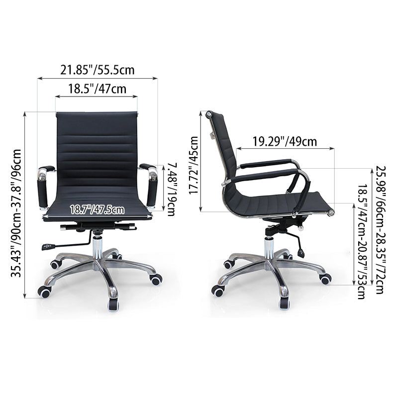 Modern Minimalist Ergonomic Leather Office Chair With Adjustable Height & Swivel Wheels - Mid Back Task Chair With Aluminum Base For Home Office Conference Use Lumendat